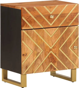 vidaXL - Nachtkastje - 50x33x60 - cm - massief - mangohout - bruin - en - zwart