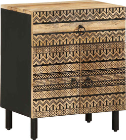 vidaXL - Nachtkastje - 50x33x60 - cm - massief - ruw - mangohout - zwart