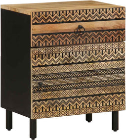 vidaXL - Nachtkastje - 50x33x60 - cm - massief - ruw - mangohout - zwart