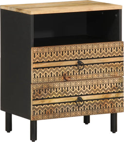vidaXL - Nachtkastje - 50x33x62 - cm - massief - ruw - mangohout - zwart