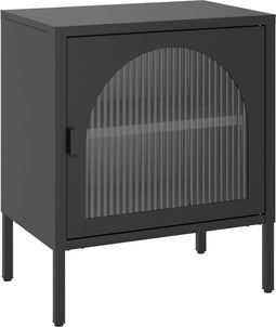 vidaXL - Nachtkastje - 50x35x60 - cm - glas - en - staal - zwart
