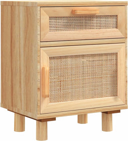 vidaXL - Nachtkastje - massief - grenenhout - en - natuurlijk - rattan - bruin