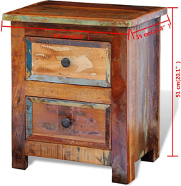 vidaXL - Nachtkastje - met - 2 - lades - massief - gerecycled - hout