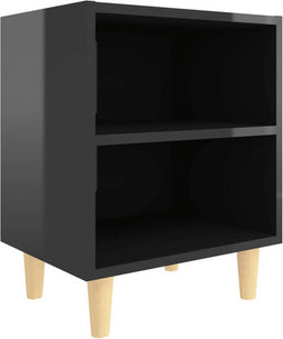 vidaXL - Nachtkastje - met - houten - poten - 40x30x50 - cm - hoogglans - zwart