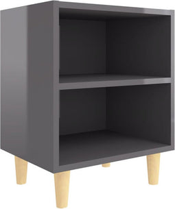 vidaXL - Nachtkastje - met - houten - poten - 40x30x50 - cm - hoogglans - grijs