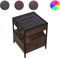 vidaXL - Nachtkastje - met - Infinity - LED - 40x40x51 - cm - bruin - eikenkleurig