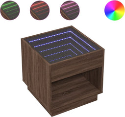vidaXL - Nachtkastje - met - Infinity - LED - 50x50x50 - cm - bruin - eikenkleurig