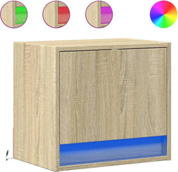 vidaXL - Nachtkastje - met - LED's - wandgemonteerd - sonoma - eikenkleurig