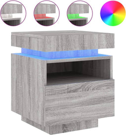 vidaXL - Nachtkastje - met - LED-verlichting - 40x39x48,5 - cm - grijs - sonoma