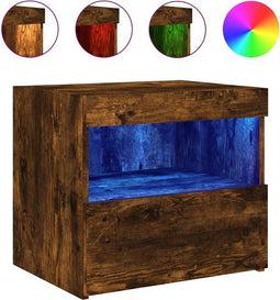 vidaXL - Nachtkastje - met - LED-verlichting - 50x40x45 - cm - gerookt - eikenkleur