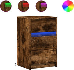 vidaXL - nachtkastje - met - LED-verlichting - bewerkt - hout - gerookt - eikenkleur