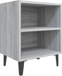 vidaXL - Nachtkastje - met - metalen - poten - 40x30x50 - cm - grijs - sonoma - eiken
