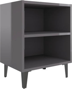 vidaXL - Nachtkastje - met - metalen - poten - 40x30x50 - cm - hoogglans - grijs