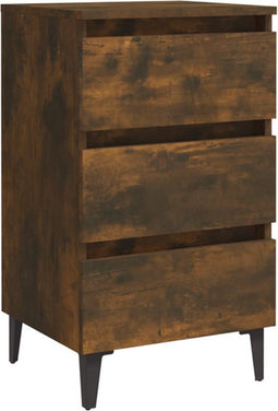 vidaXL - Nachtkastje - met - metalen - poten - 40x35x69 - cm - gerookt - eikenkleurig
