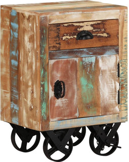 vidaXL - Nachtkastje - met - wieltjes - 40x30x57 - cm - massief - gerecycled - hout