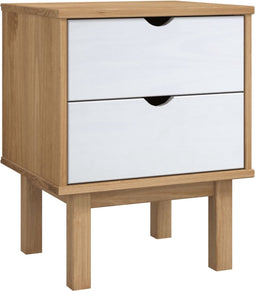 vidaXL - Nachtkastje - OTTA - 45x39x57 - cm - massief - grenenhout - bruin - en - wit