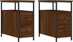 vidaXL - Nachtkastjes - 2 - st - 30x60x60 - cm - bewerkt - hout - bruin - eikenkleur