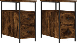 vidaXL - Nachtkastjes - 2 - st - 30x60x60 - cm - bewerkt - hout - gerookt - eikenkleurig