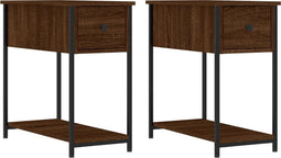 vidaXL - Nachtkastjes - 2 - st - 30x60x60 - cm - bewerkt - hout - bruin - eikenkleur