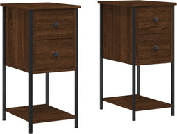 vidaXL - Nachtkastjes - 2 - st - 32x42x70 - cm - bewerkt - hout - bruin - eikenkleur