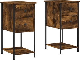 vidaXL - Nachtkastjes - 2 - st - 32x42x70 - cm - bewerkt - hout - gerookt - eikenkleurig