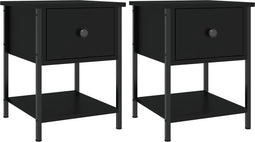 vidaXL - Nachtkastjes - 2 - st - 34x35,5x45 - cm - bewerkt - hout - zwart
