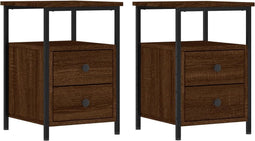 vidaXL - Nachtkastjes - 2 - st - 34x35,5x50 - cm - bewerkt - hout - bruin - eikenkleur