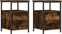 vidaXL - Nachtkastjes - 2 - st - 34x35,5x50 - cm - bewerkt - hout - gerookt - eikenkleur