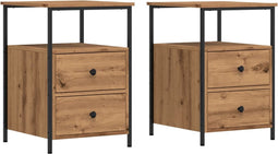 vidaXL - Nachtkastjes - 2 - st - 34x35,5x50 - cm - bewerkt - hout - artisanaal - eiken