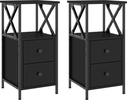 vidaXL - Nachtkastjes - 2 - st - 34x35,5x70 - cm - bewerkt - hout - zwart