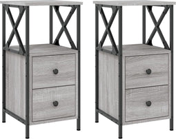 vidaXL - Nachtkastjes - 2 - st - 34x35,5x70 - cm - bewerkt - hout - grijs - sonoma - eiken