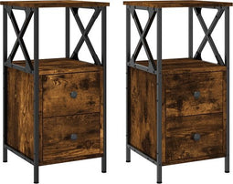 vidaXL - Nachtkastjes - 2 - st - 34x35,5x70 - cm - bewerkt - hout - gerookt - eikenkleur