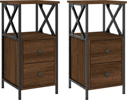 vidaXL - Nachtkastjes - 2 - st - 34x35,5x70 - cm - bewerkt - hout - bruin - eikenkleur