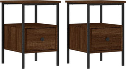 vidaXL - Nachtkastjes - 2 - st - 34x36x50 - cm - bewerkt - hout - bruin - eikenkleur
