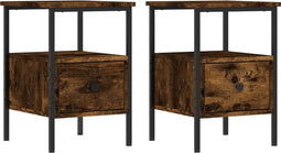 vidaXL - Nachtkastjes - 2 - st - 34x36x50 - cm - bewerkt - hout - gerookt - eikenkleurig
