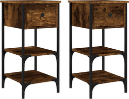 vidaXL - Nachtkastjes - 2 - st - 34x36x70 - cm - bewerkt - hout - gerookt - eikenkleurig