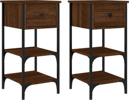 vidaXL - Nachtkastjes - 2 - st - 34x36x70 - cm - bewerkt - hout - bruin - eikenkleur