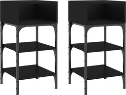 vidaXL - Nachtkastjes - 2 - st - 35x34,5x70 - cm - bewerkt - hout - zwart