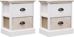 vidaXL - Nachtkastjes - 2 - st - 38x28x45 - cm - paulowniahout - wit - en - naturel