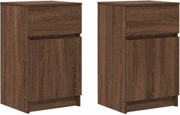 vidaXL - Nachtkastjes - 2 - st - 39x35x65 - cm - bewerkt - hout - bruin - eikenkleur