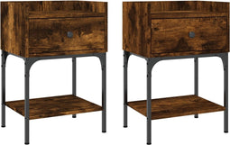 vidaXL - Nachtkastjes - 2 - st - 40,5x31x60 - cm - bewerkt - hout - gerookt - eikenkleur
