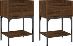 vidaXL - Nachtkastjes - 2 - st - 40,5x31x60 - cm - bewerkt - hout - bruin - eikenkleur