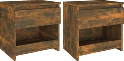 vidaXL - Nachtkastjes - 2 - st - 40x30x39 - cm - bewerkt - hout - gerookt - eikenkleurig