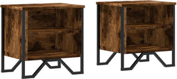 vidaXL - Nachtkastjes - 2 - st - 40x30x40 - cm - bewerkt - hout - gerookt - eikenkleurig