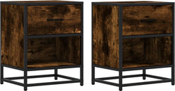 vidaXL - Nachtkastjes - 2 - st - 40x31x50 - cm - bewerkt - hout - gerookt - eikenkleurig