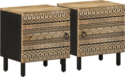 vidaXL - Nachtkastjes - 2 - st - 40x33,5x46 - cm - massief - ruw - mangohout - zwart