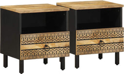 vidaXL - Nachtkastjes - 2 - st - 40x33x46 - cm - massief - ruw - mangohout - zwart