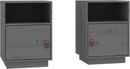 vidaXL - Nachtkastjes - 2 - st - 40x34x55 - cm - massief - grenenhout - grijs