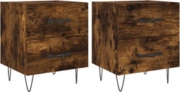 vidaXL - Nachtkastjes - 2 - st - 40x35x47,5 - cm - bewerkt - hout - gerookt - eikenkleur