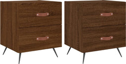vidaXL - Nachtkastjes - 2 - st - 40x35x47,5 - cm - bewerkt - hout - bruin - eikenkleur